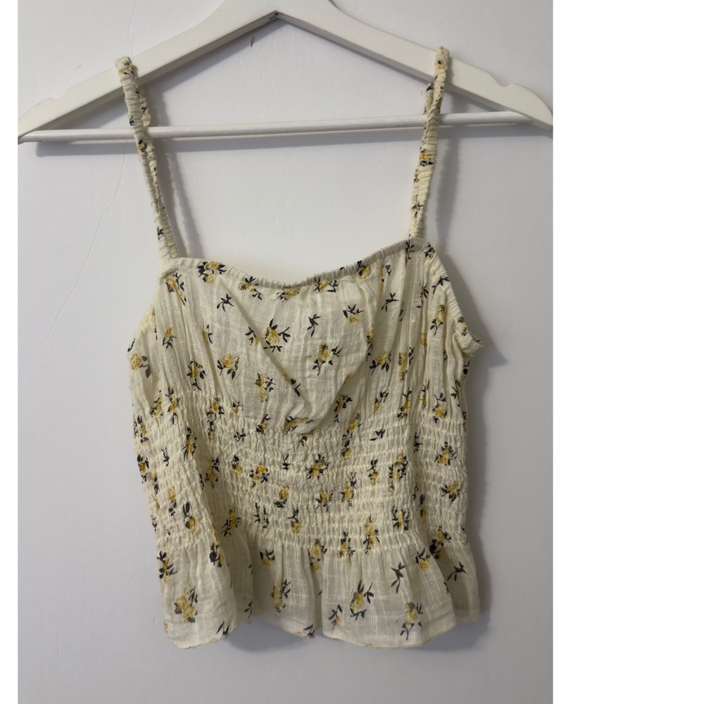 LA Hearts Camisole Top Womens Medium White Floral Smocked Peplum Cotton Summer